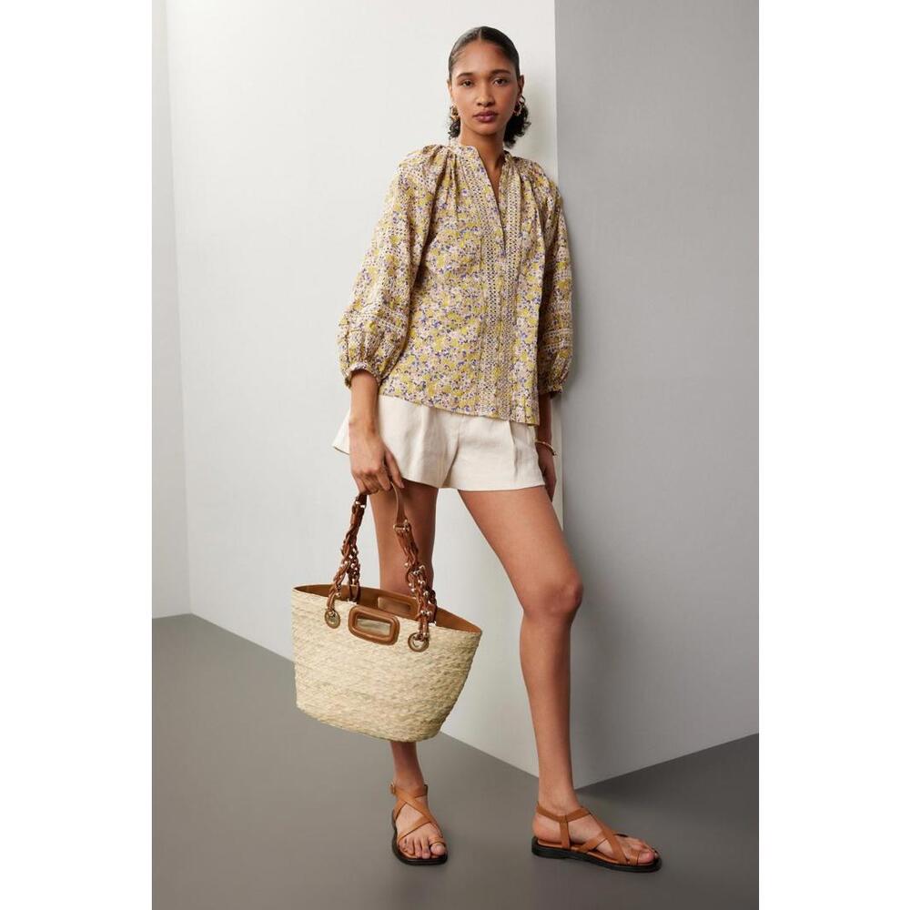 Maje Raffia Bag with Minor Fraying and Stain